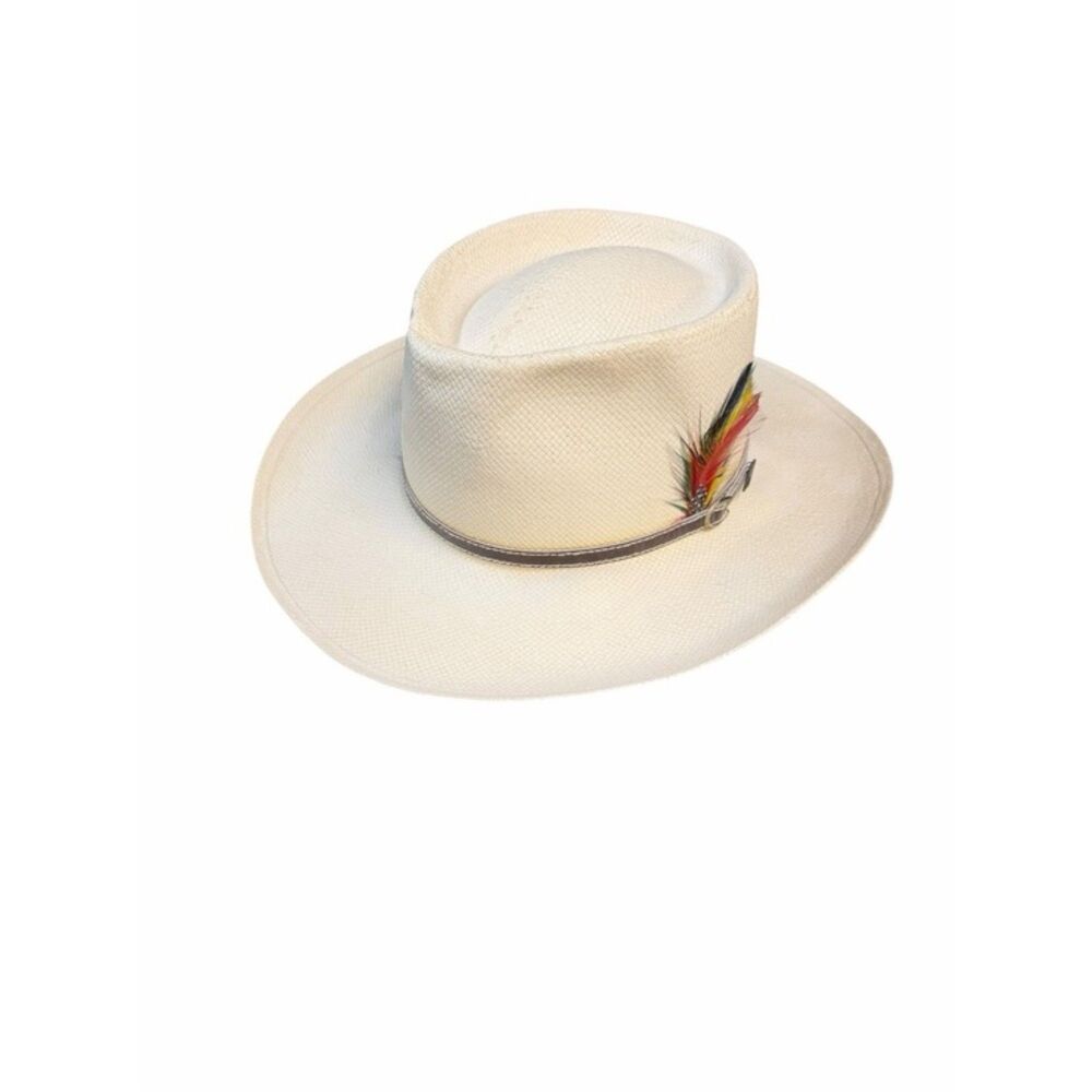 Stetson 5X Straw Cowboy Hat Western Hat Feather Band Size 6 7/8 Long Oval